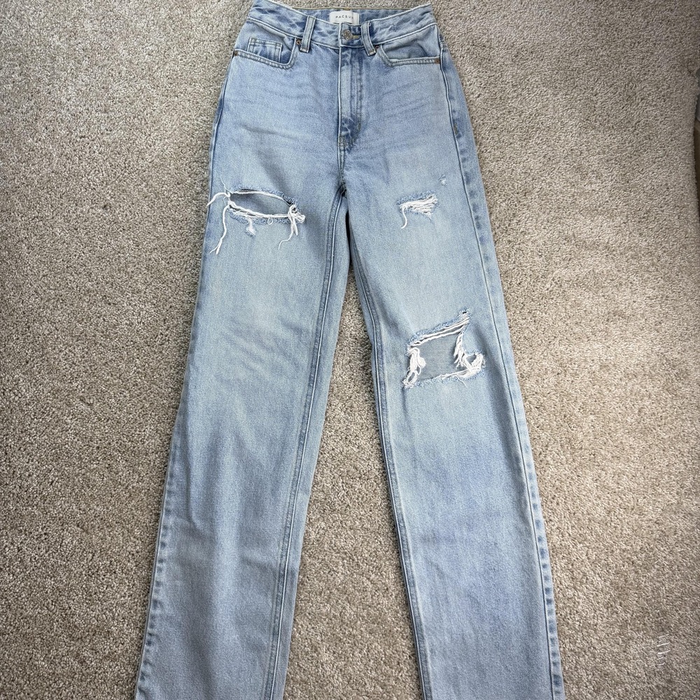 PacSun High Rise Mom Jeans Womens 24x32 Light Wash Blue Relaxed Distressed Denim